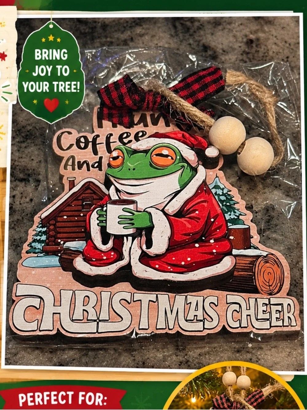 Holiday Frog Ornament - Red Santa Coat Christmas Cheer